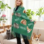 Personalized Funny Face Photo Name Multicolor Soft Warm Tassel Scarf Anniversary Winter Birthday Gift for Women Men Pet Lovers
