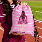 Personalized Cartoon Cheerleader Waterproof Wear-Resistant Drawstring Bag with Team Name Cheer Practice Senior Night Game Day Gift for Cheerleaders