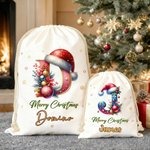 Personalized Star Santa Hat Shining Initial Drawstring Gift Bag with Name Merry Christmas Eve Party Favors for Girls Boys Kids