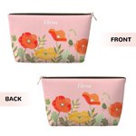 Personalised Watercolour Flowers Portable Makeup Bag with Name Travel Essential Birthday Gift for Women