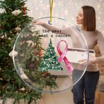 Personalized The Year I Beat A Cancer Acrylic Ceramic Ornament with Name Tree Decor Christmas Gift for Family Friends