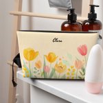 Personalised Watercolour Flowers Portable Makeup Bag with Name Travel Essential Birthday Gift for Women