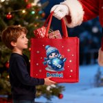 Personalized Cute Snowman Snowflake Large Jute Bag with Name and Year Christmas Party Gift for Kids