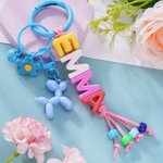Personalized Multicolor Name Beads Flower Balloon Dog Handmade Bag Tag Keychain Birthday Friendship Gift for Kids Teenagers Girls