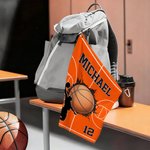 Personalized Character Silhouette Sports Towel with Name Number and Hanging Clip Game Day Birthday Gift for Sports Lovers