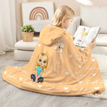 Personalised Cute Cartoon Character Heart Birth Flower Multicolor Soft Throw Hooded Blanket with Name Birthday Christmas Gift for Family Friends