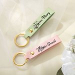 Personalised Birth Flower Pink Bow PU Leather Keychain with Name Birthday Anniversary Christmas Gift for Women