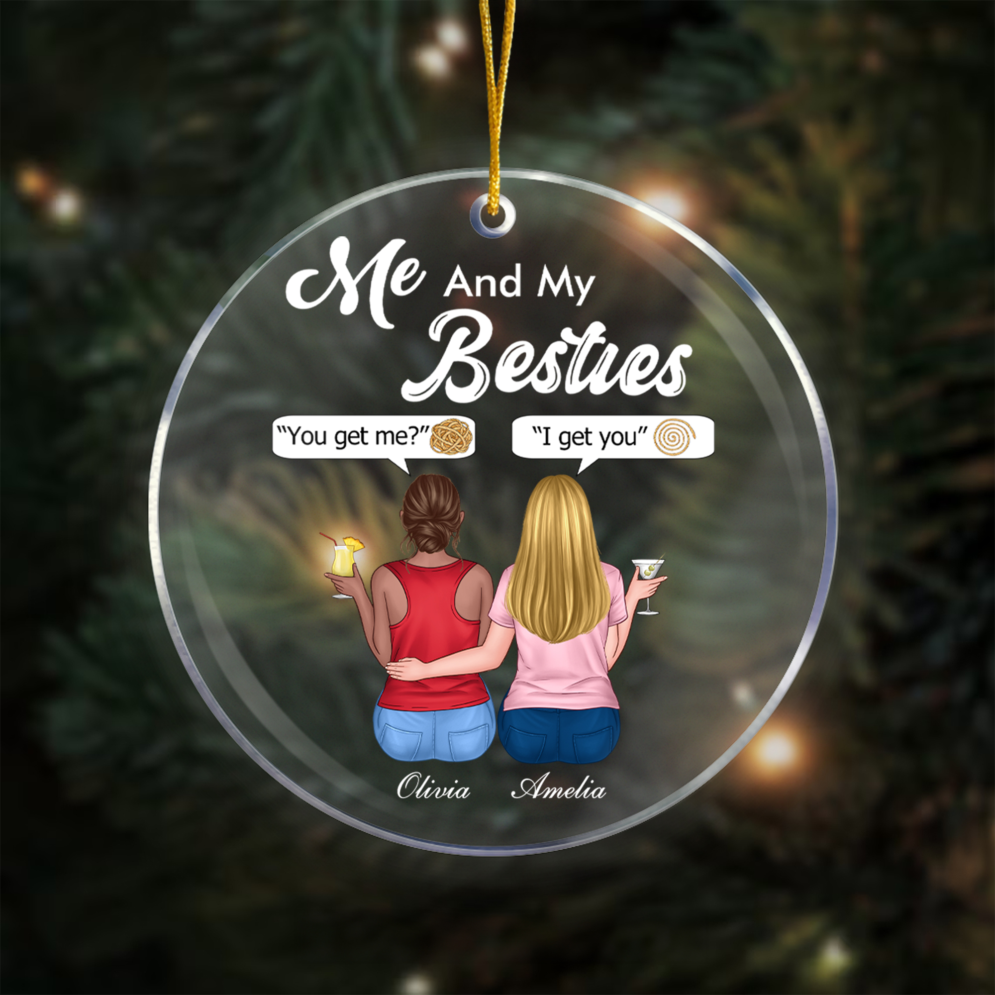 Ornement suspendu personnalisé en acrylique avec nom Décoration de l'arbre Cadeau de Noël pour les sœurs et les amies