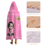 Personalised Cute Cartoon Character Heart Birth Flower Multicolor Soft Throw Hooded Blanket with Name Birthday Christmas Gift for Family Friends