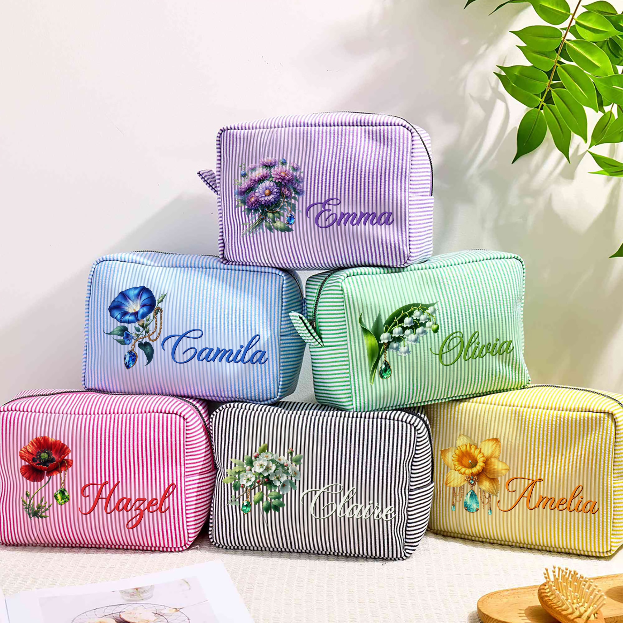 Sac de maquillage de grande capacité avec nom Cadeau d'anniversaire pour les femmes