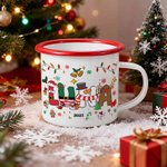 Personalized Santa Claus Snowman Elf Reindeer Design 12 oz Enamel Mug with Name Daily Use Christmas Gift for Boys Girls
