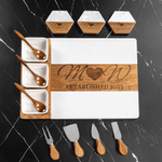 Personalised Engraved Initials Acacia Marble 11 Pcs Cutting Board Coaster Set with Ceramic Bowls Christmas Gift for Family Friends