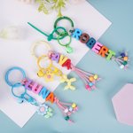 Personalized Multicolor Name Beads Flower Balloon Dog Handmade Bag Tag Keychain Birthday Friendship Gift for Kids Teenagers Girls
