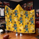 Personalized Face Photo Football Cartoon Character Soft Hooded Blanket with Name and Number Home Decor Birthday Match Day Gift for Sports Lovers