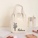 Personalizado Nacimiento Ramo de Flores Bolsa de maquillaje portátil de cuero de la PU con asa y nombre Accesorios de viaje Regalo de cumpleaños para las mujeres