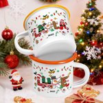Personalized Santa Claus Snowman Elf Reindeer Design 12 oz Enamel Mug with Name Daily Use Christmas Gift for Boys Girls