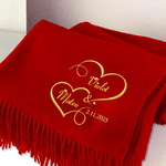 Personalised Double Heart Embroidery Multicolor Super Soft Tassel Warm Scarf with Name and Date Christmas Birthday Anniversary Gift for Couple