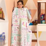 Personalisierte Cartoon Regenbogen Dinosaurier Design Wort Wolke weiche Decke mit Initialen und Namen Geburtstag Weihnachten Geschenk für Jungen Mädchen