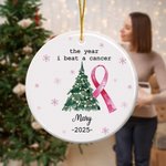 Personalized The Year I Beat A Cancer Acrylic Ceramic Ornament with Name Tree Decor Christmas Gift for Family Friends