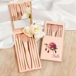 Personalized Gemstone Birth Flower Makeup Brush Travel Storage Box Set with Name Birthday Wedding Gift for Women