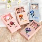 Personalized Gemstone Birth Flower Makeup Brush Travel Storage Box Set with Name Birthday Wedding Gift for Women