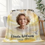 Personalized White Dove Heaven Photo Soft Throw Blanket with Name and Year Memorial Sympathy Gift for Family Friends