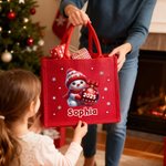 Personalized Cute Snowman Snowflake Large Jute Bag with Name and Year Christmas Party Gift for Kids