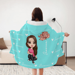 Personalised Cute Cartoon Character Heart Birth Flower Multicolor Soft Throw Hooded Blanket with Name Birthday Christmas Gift for Family Friends