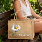 Personalized Gemstone Birth Flower Jute Bag with Name Anniversary Birthday Gift for Women
