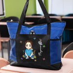Personalized Cartoon Charatcer Birth Flower Large Capacity Tote Bag with Name and Mesh Pockets Birthday Christmas Gift for Women