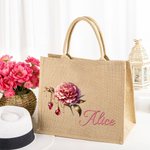 Personalized Gemstone Birth Flower Jute Bag with Name Anniversary Birthday Gift for Women