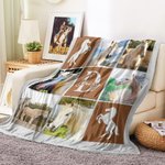 Personalized Nine-Square Grid Photo Horseshoe Soft Throw Blanket with Name and Initial Home Decor Equestrian Game Day Gift for Horse Lovers