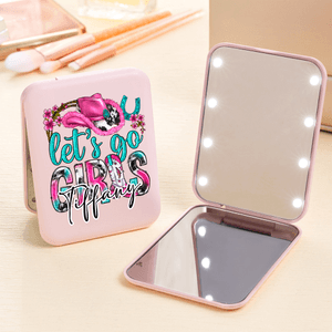 Personalised Cowgirl Hat Horseshoe Western Cowgirl Style LED Double-Sided Makeup Mirror with Name Birthday Wedding Anniversary Gift for Women Girls