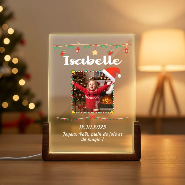 Veilleuse LED en Acrylique Personnalisée avec Texte et Photo Cadeau Anniversaire Noël Fêtes de Fin d'Année pour Famille Amis