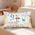 Taie d'oreiller personnalisée Rainbow Dinosaur Rectangular Cute Cartoon Word Cloud Throw Pillow Cover with Initial and Name Home Decor Birthday Gift for Kids (Cadeau d'anniversaire pour les enfants)