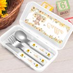 Personalised Cute Highland Cow Sunflower Fork Spoon Knife 3 Pcs Cutlery Set with Name and Case Christmas Birthday Gift for Boys Girls