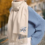 Personalized Embroidered Initial Design Soft Warm Scarf with Name and Tassel Winter Accessory Christmas Birthday Gift for Women