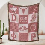 Manta suave personalizada con diseño de vaquero cuadros con nombre regalo de cumpleaños y bautizo para recién nacidos y nuevos padres