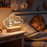 Personalisierte niedliche Tiere Stern Wolke Stil Acryl LED-Nachtlicht mit Namen und hölzerne Basis Kinderzimmer Dekoration Geburtstag Weihnachten Geschenk für Kind Neugeborenen