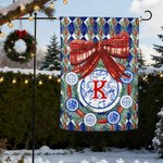 Gepersonaliseerde Chinoiserie Vintage Kerstboom Tuinvlag met Naam en Voorletter Outdoor Decor Kerstcadeau voor familie tuinliefhebbers