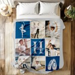 Personalized Ballet Theme 6-8 Photos Collage Soft Throw Blanket with Initial and Name Home Decor Anniversary Birthday Gift for Ballet Lovers
