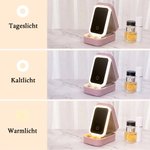 Personalisiertes Geburtsblume Schmuckkästchen aus PU-Leder mit Namen Dreifarbigem LED-Schminkspiegel Reisezubehör Geburtstag Geschenk für Damen