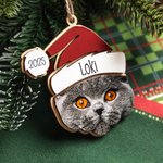 Gepersonaliseerde Kerstmuts Houten Kerst Ornament met Naam en Gezichtsfoto van Hond Kat Huisdier Kerstmis Woondecoratie Cadeau voor Dierenliefhebbers
