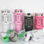 Versetto biblico personalizzato del fiore di nascita da 40 oz. Bicchiere isolato con nome e cannuccia Regalo di Natale cristiano per le donne