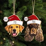 Gepersonaliseerde Kerstmuts Houten Kerst Ornament met Naam en Gezichtsfoto van Hond Kat Huisdier Kerstmis Woondecoratie Cadeau voor Dierenliefhebbers