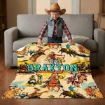 Personalised Western Cowboy Comic-Style Soft Throw Blanket with Name Home Decor Birthday Baby Shower Gift for Newborns New Parents