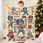 Personalised Football Cartoon Character Face Photo Soft Throw Blanket with Name Home Decor Birthday Game Day Gift for Sports Lovers