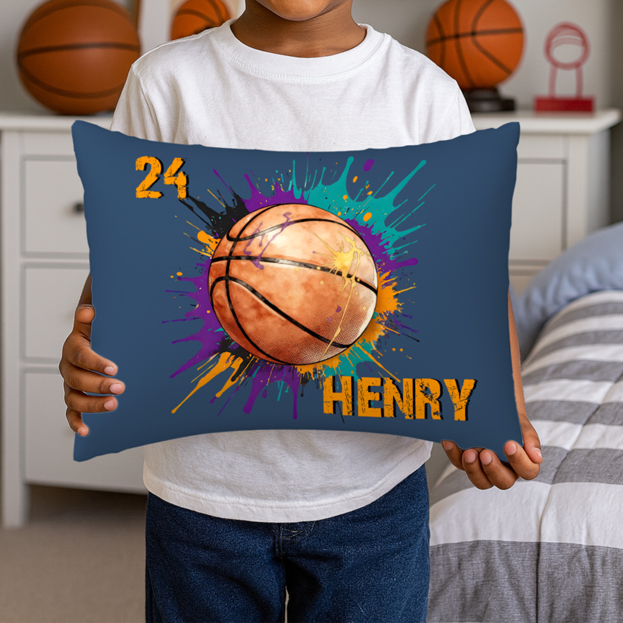 Taie d'oreiller personnalisée Splatter Paint Baseball Sports Home Decor Birthday Game Day Gift for Kids Ball Lovers (Cadeau d'anniversaire pour les amoureux de la balle)