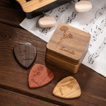 Personalized Engraved Line Birth Flower Wooden Magnetic Guitar Pick Storage Box with Name Anniversary Birthday Gift for Musician Guitar Player