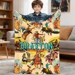 Personalised Western Cowboy Comic-Style Soft Throw Blanket with Name Home Decor Birthday Baby Shower Gift for Newborns New Parents